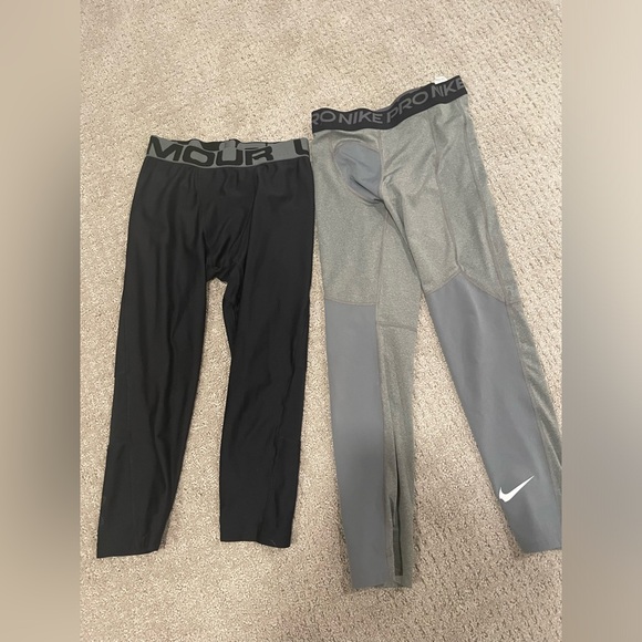 2 Nike and Under Armour Boys Youth Basketball Leggings - Picture 1 of 7